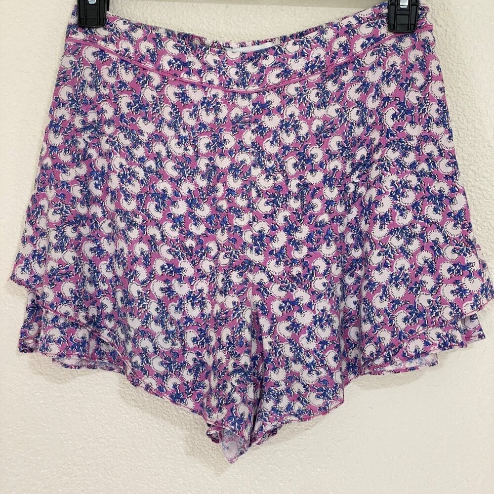 Ett:twa Anthropologie Sz Small Linen Blend High Rise Ruffle Floral Shorts Boho